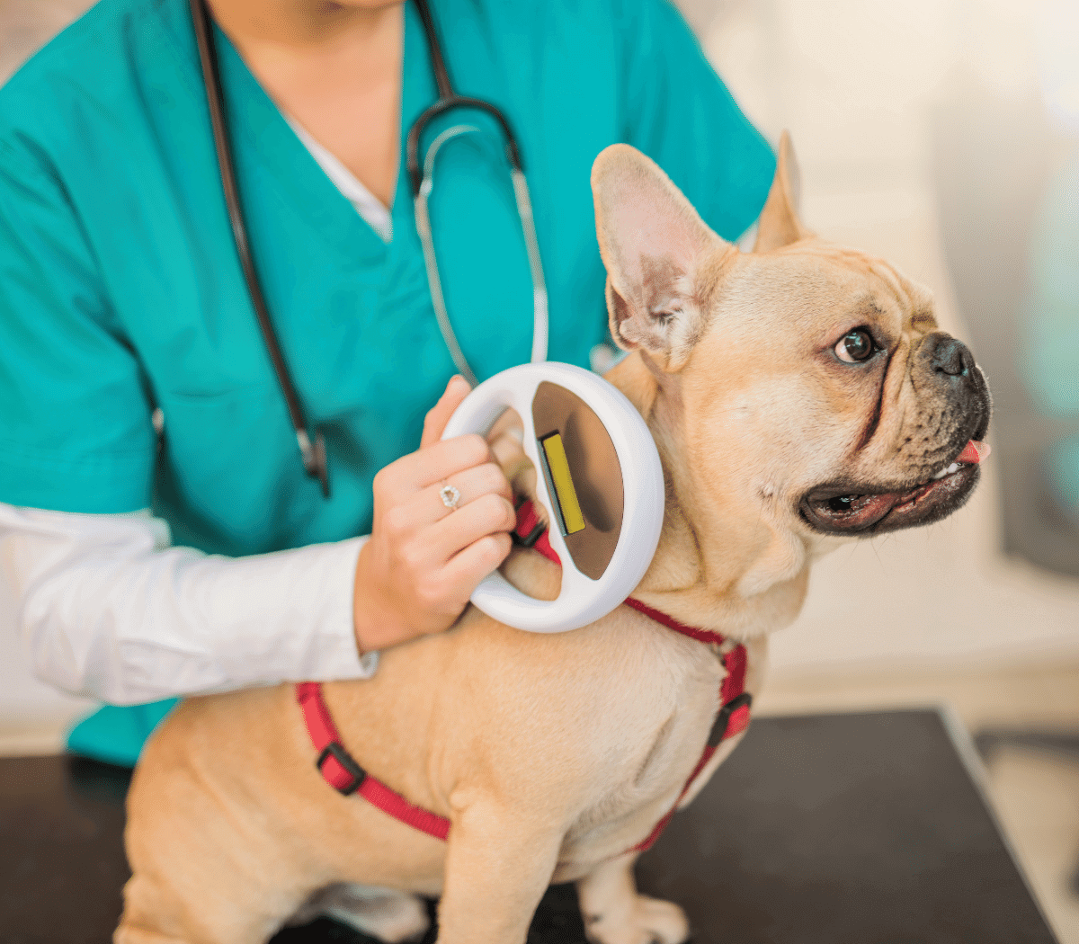 Microchip scanning a young French Bulldog